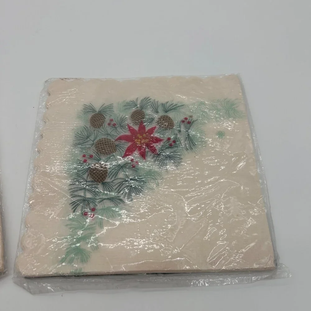 Rice Paper Luncheon Napkins Silk Effect Japan‎ vintage Christmas Holly Candles
